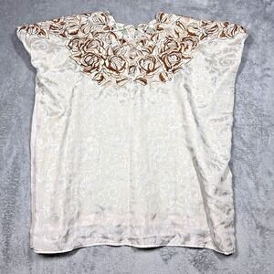 Vintage Handwoven Guatemalan Huipil Embroidered Cotton Poncho Floral Birds